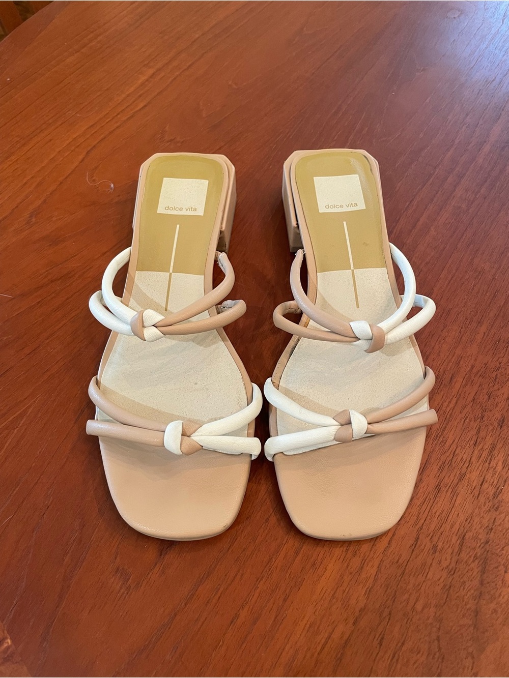 Dolce Vita Two-Tone Beige and White Knotted Strap Sandals